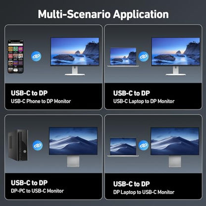 BENFEI Bidirectional USB C to DisplayPort 1.4 Cable 6FT, Support 8K@60Hz 4K@240Hz (Thunderbolt 4 to DisplayPort Cable) Grey - Not for Portable USB-C Monitor