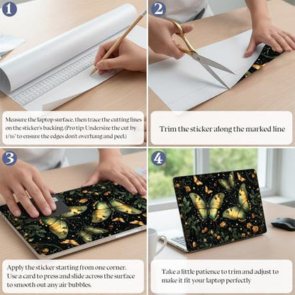 Universal Laptop Skin Sticker Decal,15.6 Inch Laptop Vinyl Cover for 13" 14" 15.6" Laptop,Scratch-Resistant Waterproof Protector Wrap,Reusable with Wrist Pads,Golden Butterflies on Starry - color: Golden Butterflies on Starry