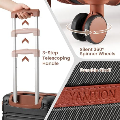YAMTION Luggage Sets 6 Piece,Hardside 20In Suitcase with Spinner Wheels,TSA Lock,Carry On Suitcase Travel Essentials for Personal Items - color: Black