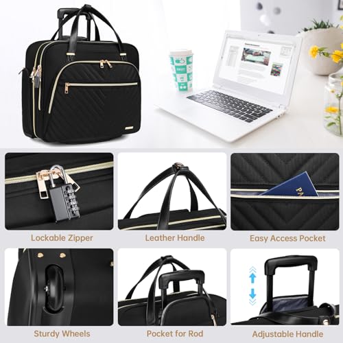 BAVERGE Rolling Laptop Bag for Women with Wheels, Rolling 15.6” Computer Briefcase Overnight Duffle bag for Women Carry on Travel Work Business