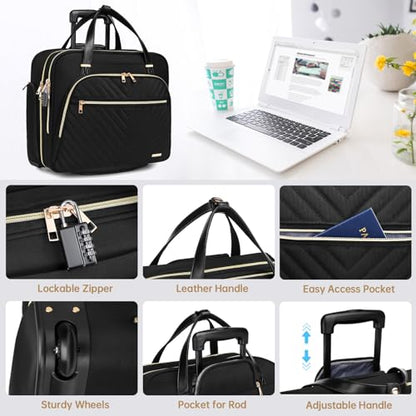 BAVERGE Rolling Laptop Bag for Women with Wheels, Rolling 15.6” Computer Briefcase Overnight Duffle bag for Women Carry on Travel Work Business