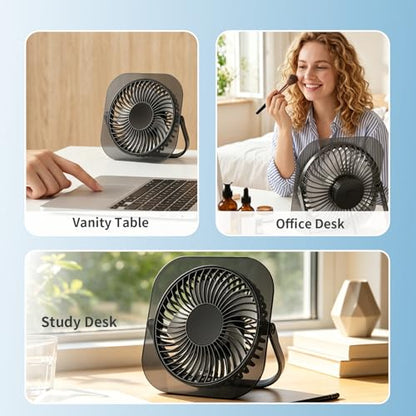 Antarctic Star Ultra-Thin USB Desk Fan, Personal Portable Desktop Cooling Fan with 3 Speeds & Night Light, 5W Powerful Quiet Small Fan for Bedroom Office Home, Powered by USB Cable - color: BLACK