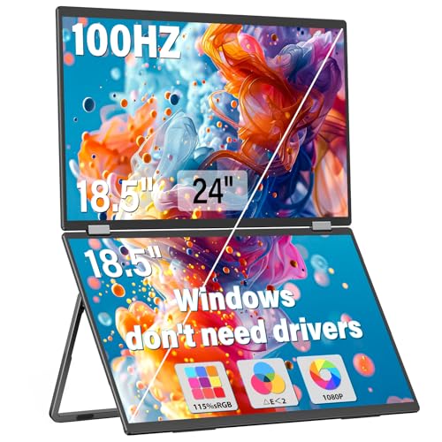 InnoView 18.5" 100Hz Dual Portable Monitor Built-in Speakers 115% sRGB 315°Adjustable Dual Stacked Folding Monitor (Wins/Mac) 1080P Laptop Screen Extender for Laptop(No Driver Needed) - size: 18.5 inches