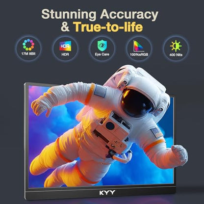 KYY 4K Portable Monitor – 15.6" UHD IPS Travel Display, Slim & Lightweight Design, HDMI & USB-C Inputs, Perfect for PS5, Xbox, Switch, Laptops, Phones, and On-the-Go Professionals, K5 - color: Metallic