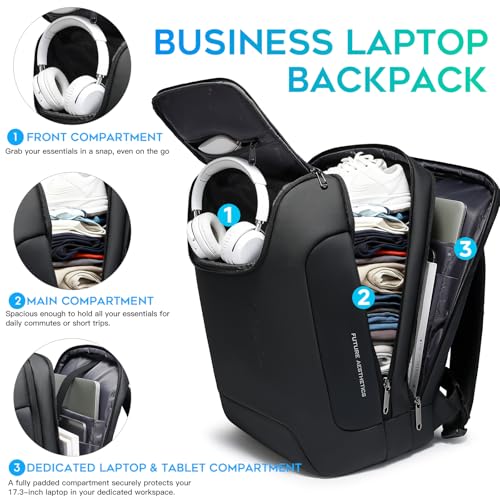 BANGE Anti-Theft Backpack with USB Charging Port 17.3 Inch Business Laptop Backpack - color: Black(no Usb and Lock), size: without lock and usb