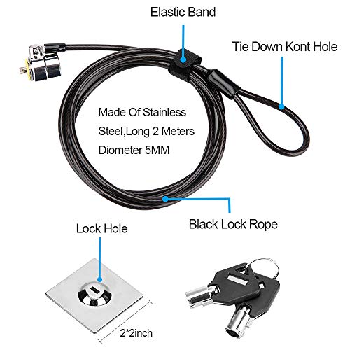Laptop Cable Lock - 6.7Ft Security Cable with Adhesive Anchors - Compatible for Tablets, Laptops, iMac & Other Devices - 3 Keys (Keyed Different) - color: Black 1Pack