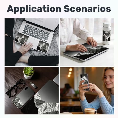 3Pcs Mountains Laptop Skin Sticker Snow-Capped Scenery Universal Removable Vinyl Stickers Fits for 12.1 13 14 15.6 16 Inch Waterproof Notebook Decal Cover Gift - color: Black and Silver