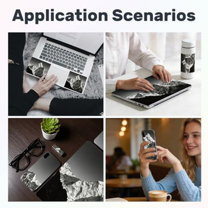 3Pcs Mountains Laptop Skin Sticker Snow-Capped Scenery Universal Removable Vinyl Stickers Fits for 12.1 13 14 15.6 16 Inch Waterproof Notebook Decal Cover Gift - color: Black and Silver