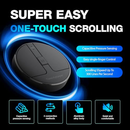 Stylish Mini Round Mouse with Pressure Sensing Reel, Ultra Portable Wireless Mouse Connectivity: Wired, 2.4G and Dual Bluetooth, Rubber Case Included (BT1/BT2-Silver) - style: BT1/BT2-Silver