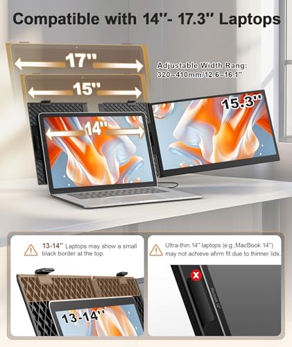 15.3" Laptop Screen Extender, Ultra-Thin 1200P Portable Monitor | 1.76lbs Lightweight, Dual Screen Extender Plug & Play, For 14"-17.3" Laptops, Works with Windows/Mac/Android/Chrome - size: 15.3" Monitor