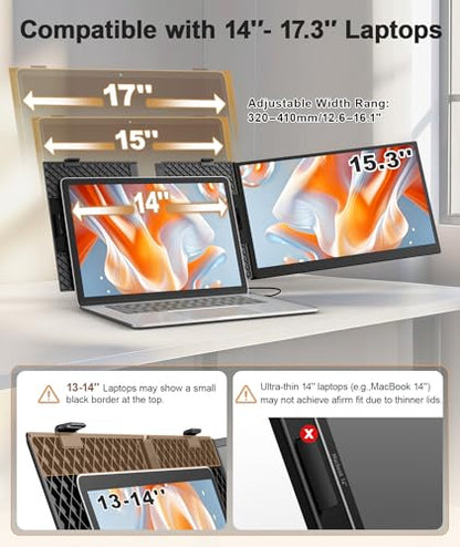 15.3" Laptop Screen Extender, Ultra-Thin 1200P Portable Monitor | 1.76lbs Lightweight, Dual Screen Extender Plug & Play, For 14"-17.3" Laptops, Works with Windows/Mac/Android/Chrome - size: 15.3" Monitor