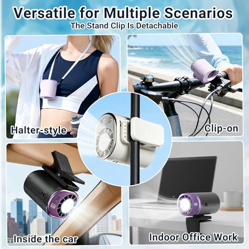 2026 Personal Portable Car Clip-On Air Conditioner Fan with 360° Rotation 199 Speeds Adjustable USB Rechargeable LED Display for Office Car Outdoor Beach (Purple) - color: Purple