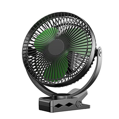 Clip on Fan, Rechargeable Portable Fan, 8 Inch Small Desk Fan - 10000mAh Battery Powered Fan with 4 Speed, 360° Rotation Personal Fan Suitable for Golf Cart, Bedroom, Travel and Camping (Green) - color: Black+Green