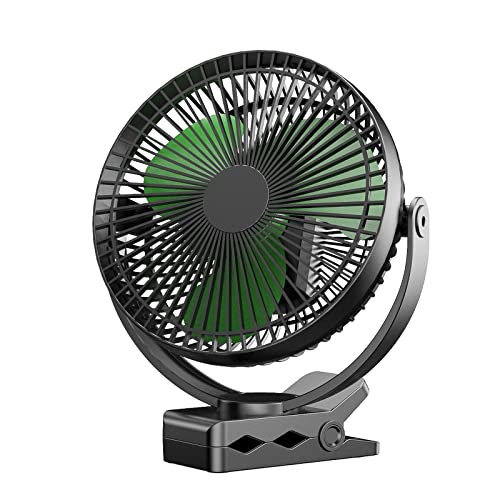 Clip on Fan, Rechargeable Portable Fan, 8 Inch Small Desk Fan - 10000mAh Battery Powered Fan with 4 Speed, 360° Rotation Personal Fan Suitable for Golf Cart, Bedroom, Travel and Camping (Green) - color: Black+Green