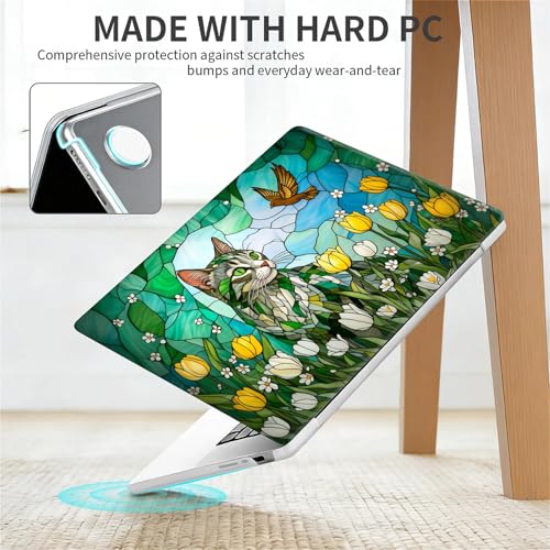 for MacBook Pro 15 Inch Release 2016/2018 Model A1707 A1990 Clear Computer Case,Novelty Premium Pattern Hardshell Laptop Case Tulip Meadow Stained Glass Feline - color: Tulip Meadow Stained Glass Feline, size: A1707/A1990(15 inch)-Clear