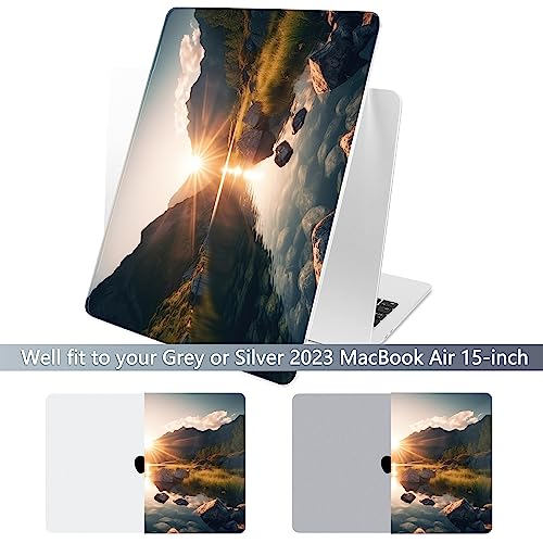 Batianda Case for MacBook Air 15" with M5 M4 M3 M2 Chip, Golden Valley | 4-in-1 set with golden lake mountain design, lightweight slim hard shell protection for travelers, hikers and nature lovers - color: Mountain sunrise