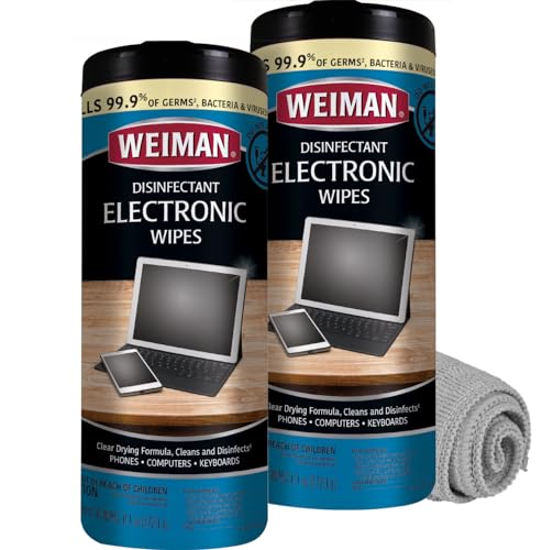 Weiman Electronics & Screen Disinfecting Wipes - Safely Clean and Disinfect Your Phone, Laptop, Keyboard, Tablets, Lens, Wipe, Glasses Cleaner, 30 Count, 2 Pack with MicroFiber Towel - size: 30 Count (Pack of 2)