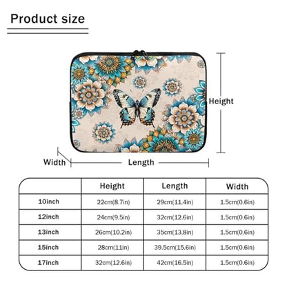 Bohemia Butterfly Flower Laptop Sleeve, Portable Computer Tablet Carrying Case Laptop Cover Briefcase Fits Up to 17 Inch Tablet/Notebook, Travel/Business/School Zipper Laptop Bag - color: Bohemia Butterfly Flower, size: 10 Inch