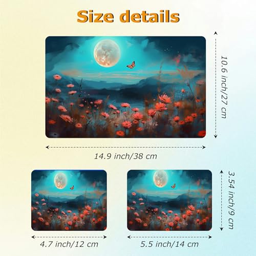 Universal Laptop Skin Sticker with 2 Wrist Pad Decals, 3-Piece Removable Vinyl Laptop Cover, Moon Poppy Waterproof Anti-Scratch, Easy-Trim Fit for 13.3" 14" 15.6" Laptops - color: Moon Poppy