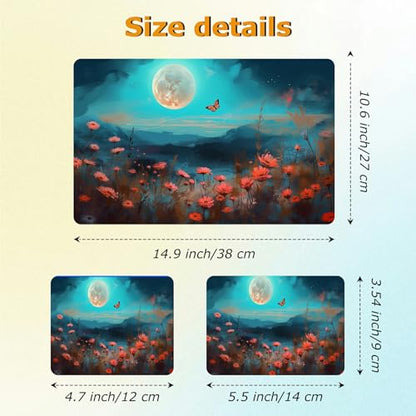Universal Laptop Skin Sticker with 2 Wrist Pad Decals, 3-Piece Removable Vinyl Laptop Cover, Moon Poppy Waterproof Anti-Scratch, Easy-Trim Fit for 13.3" 14" 15.6" Laptops - color: Moon Poppy