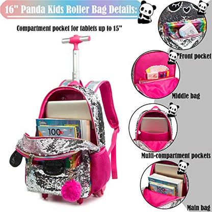 School Kids Rolling Backpack for Girls 3PCS With Trolley Wheeled Backpacks - color: Silver Red