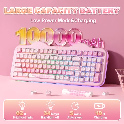 YUNZII C98 Cute Wireless Mechanical Keyboard(Pink Mao, Candy Switch) | Cake Keyboard,99 Keys with Number Pad, MAO Keycaps, BT5.0/2.4G/USB-C,Hot Swap, Gasket Mount, Custom RGB Backlight for Win/Mac - color: Pink MAO, size: Candy Linear Switch