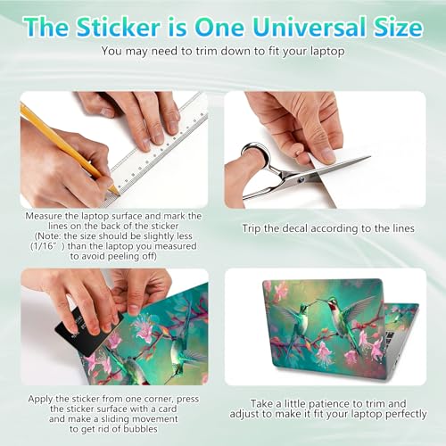 Laptop Skin Sticker Decal 12"-15.6" Universal Laptop/Notebook/Netbook Vinyl - Waterproof Scratch Resistant,Fits HP Dell Lenovo MacBook,2 Free Wrist Pads,Easy Apply & Remove,Green Hummingbird Flower - color: Green Hummingbird Flower