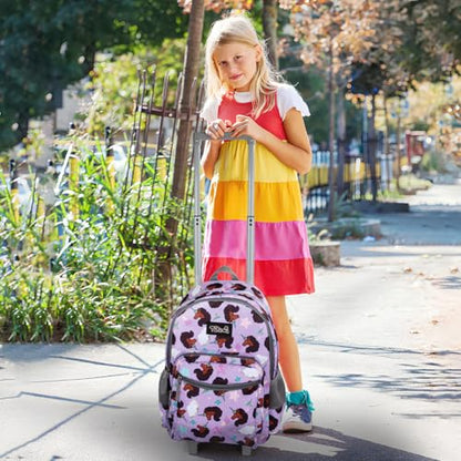 Tilami Rolling Backpack 18 inch Double Handle Wheeled Boys Girls Travel School Children Luggage Toddler Trip - color: Brown Unicorn