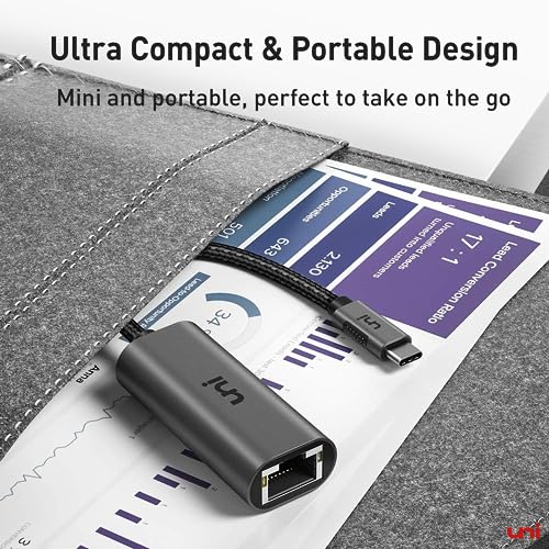uni USB C to Ethernet Adapter, Driver Free RJ45 to USB C [Thunderbolt 3/4 Compatible], 1Gbps Type-C Gigabit Ethernet LAN Network Adapter for MacBook Pro/Air, iPhone 15 Pro/Max, Dell XPS, Galaxy S8-S24 - style: Grey-USB C