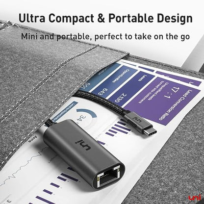 uni USB C to Ethernet Adapter, Driver Free RJ45 to USB C [Thunderbolt 3/4 Compatible], 1Gbps Type-C Gigabit Ethernet LAN Network Adapter for MacBook Pro/Air, iPhone 15 Pro/Max, Dell XPS, Galaxy S8-S24 - style: Grey-USB C
