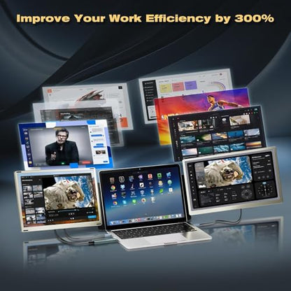 Teamgee 15.6 Inch Laptop Screen Extender FHD 120% sRGB Tri-Screen Monitor | Dual Use: Attach/Stand Alone, 235° H/V Rotation, Adjustable Stand, Fits 13-17" Mac & Windows Laptops - size: Triple 15.6"