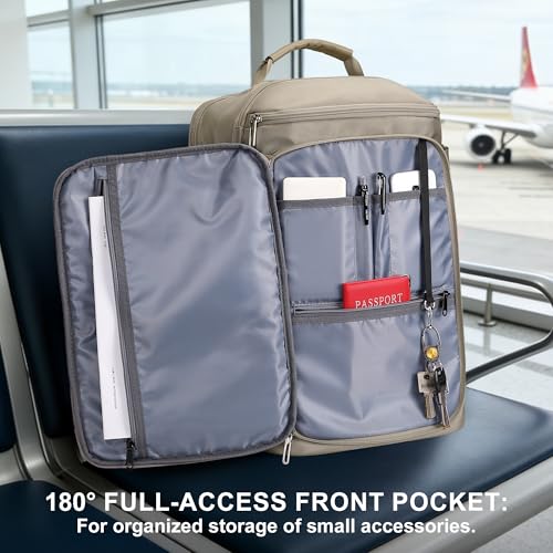 Travel Backpack Carry On Everyday Laptop Backpack Fits 16" Laptop | Flight Approved Luggage Backpack for Men Women, Suitcase-Style Main Pocket, Laptop Compartment, USB Port, for Travel, Daily - color: Khaki