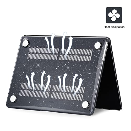 EooCoo Case for MacBook Air 15 inch M5 M4 M3 M2 2026-2023, Sparkly Black | Easy to Install, Sturdy, Plastic Hard Shell Case & Keyboard Cover & Screen Protector, Model: A3448 A3241 A3114 A2941 - color: Sparkly Black