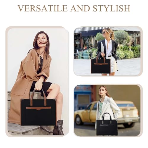 RAVUO Laptop Tote Bag Women, Water Resistant 15.6 Inch Large Canvas Handbag Business Briefcase With Detachable Shoulder Strap - color: Brown With Wallet Purse