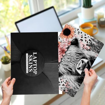 Laptop Skin Sticker for 12.1”-15.6“ Laptops (Fits 13”, 13.3”, 14”, 15”, 15.4”) | Protective Universal Reusable Vinyl Art Decal Cover | Waterproof & Scratch-Resistant-Highland Cow w/Pink Floral Crown - color: Highland Cow with Pink Floral Crown