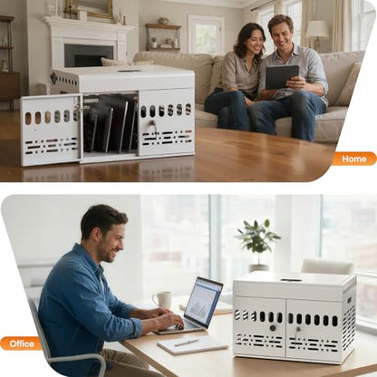 12-Device Charging Cabinet -Lockable Charging Station for iPad, Chromebook,Laptop&Tablet- American Style Charging Cabinet with Cord Management Ideal for Classrooms & Offices (Grayish White) - size: 12 Tablet/Chromebook(White)