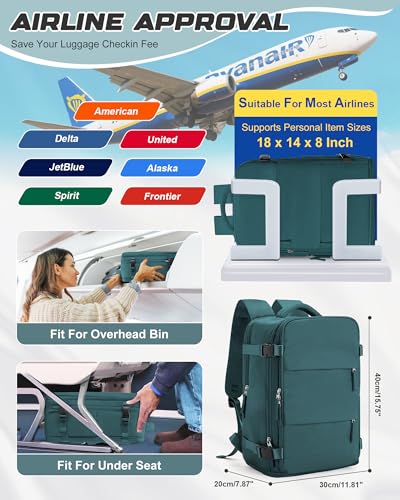 Travel Backpack for Women Men, Flight Approved Carry On Backpack with Compression Vacuum Storage Bags, 18x14x8 inches Personal Item Travel Bag with Pump Peacock Blue - color: Peacock Blue