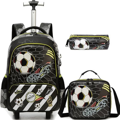 Meetbelify Kids Football Rolling Backpack with Wheels for Elementary Preschool Students Boys Travel Luggage Carry on Backpack for Boys Ages 6-8 - color: 02 Football