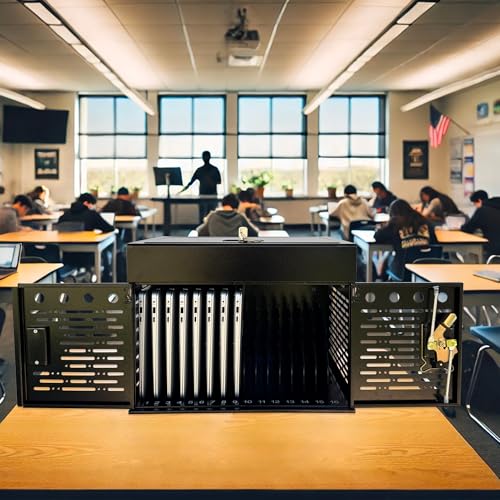 16-Device Laptop & Tablet Charging Cabinet, Fully Assembled Lockable Chromebook Charging Station for Classroom, School, Library & Office, Secure Storage for Devices Up to 15.6", Black - color: Black With 16-device Key-lock Charging Cabinet