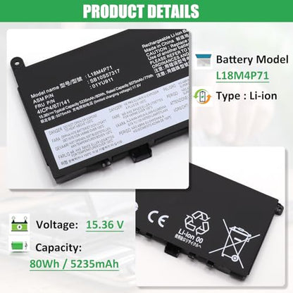 L18M4P71 01AY969 Laptop Battery Replacement for Lenovo ThinkPad X1 Extreme 1st Gen/2nd Gen ThinkPad P1 1st Gen/P1 Gen 2 Series 01YU911 5B10W13953 5B10V98091 SB10Q76929 L17C4P72 15.36V 80Wh - style: Battery L18M4P71