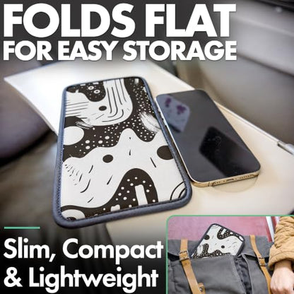 Airplane Phone Holder - Foldable Phone Stand for Plane Travel | Aluminum Build, 9 x 5 in. Boho Black, Tabletop Mount Desk, Plane Tray Seat back, Treadmill, Fits iPhone Cell Phone - color: Boho Black, size: Large