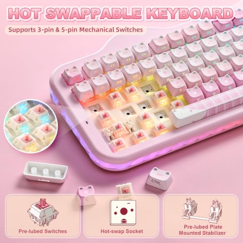 YUNZII C98 Cute Wireless Mechanical Keyboard(Pink Mao, Candy Switch) | Cake Keyboard,99 Keys with Number Pad, MAO Keycaps, BT5.0/2.4G/USB-C,Hot Swap, Gasket Mount, Custom RGB Backlight for Win/Mac - color: Pink MAO, size: Candy Linear Switch