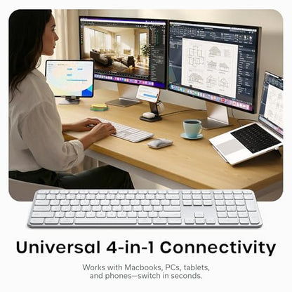 Satechi Slim EX3 Wireless Keyboard, Full-Size Keyboard w/Numpad, Multi-Device Bluetooth, 2.4GHz Connection for macOS, Windows, Android, Instant OS Key Remap,USB-C Rechargeable Battery, Silver - color: Silver, size: Keyboard