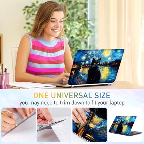 12.1-15.6 Inch Laptop Skin Decal, Universal Reusable Vinyl Laptop Cover Sticker, Waterproof Art Decal Protector - Starry Night Cat - color: Starry Night Cat