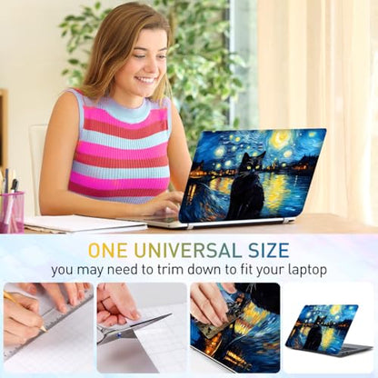 12.1-15.6 Inch Laptop Skin Decal, Universal Reusable Vinyl Laptop Cover Sticker, Waterproof Art Decal Protector - Starry Night Cat - color: Starry Night Cat