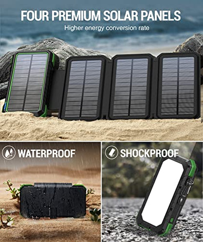 BLAVOR Solar Charger Power Bank, PD 18W Fast Charging 20000mAh Battery Pack with 4 Foldable Panels, Portable Solar Powered USB C Charger with Camping Flashlight Compass Carabiner for Cell Phone - color: Green