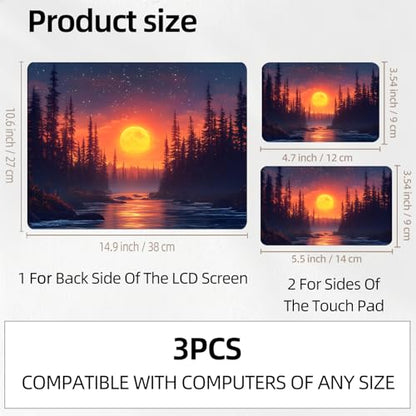 Full Moon Pine River Night Universal Laptop Skin Sticker 3PCS, Protective Decal Trim-to-Fit 11.6" 13.3" 14" 15.6" Laptop Vinyl Cover, Removable Anti-Scratch Computer Decal Protector - color: Full Moon Pine River Night