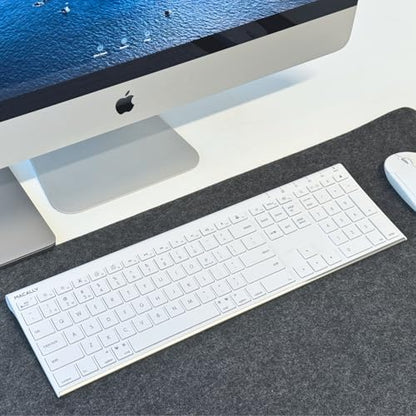 Macally Wireless Bluetooth Keyboard for Mac - Compatible Apple Keyboard or MacBook Pro/Air, iMac - Multi-Device, Up to 3 Devices with 110 Keys, 20 Shortcuts, Numeric Keypad, and Rechargeable - White - color: White