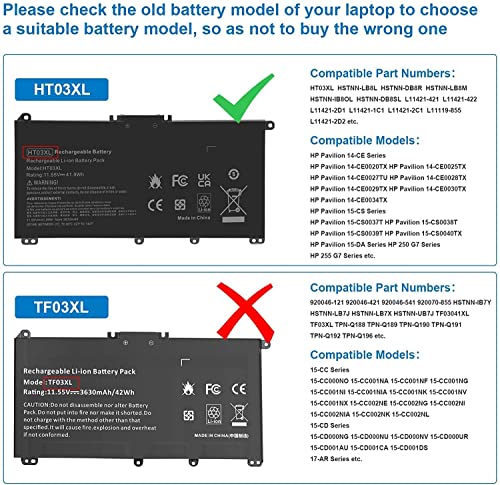 HTO3XL Laptop L11119-855 HT03XL Battery for HP Pavilion15-CS3073CL 15-CU0058NR 15Z-CW100 15-CS3153CL 15T-CS200 15-CS0XXX 15T-CS300 15-CS2064ST 15-CS3XXX 15-CW1068WM, black - size: 7.35 x 3.5 x 0.25 inches HT03XL BATTERY