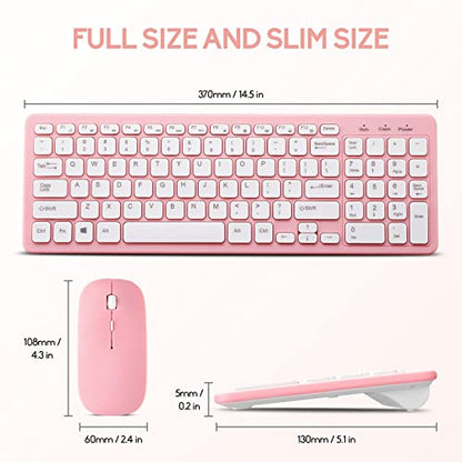 Wireless Keyboard and Mouse Combo, Compact Quiet Wireless Keyboard and Mouse Set 2.4G Ultra-Thin Sleek Design for Windows, Computer, Desktop, PC, Notebook, Laptop (Pink) - color: pink